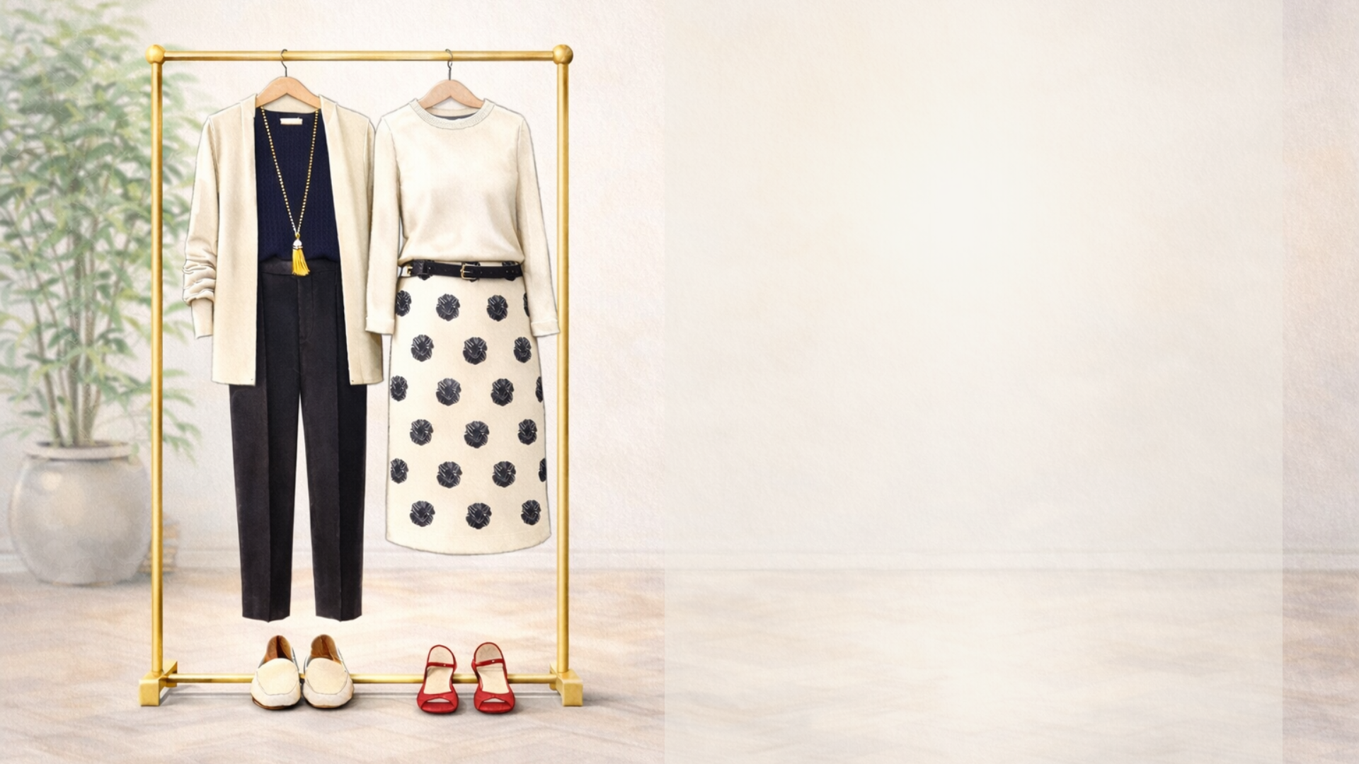 Exposição de look completo em boutique com peças combinadas estrategicamente para facilitar a decisão de compra